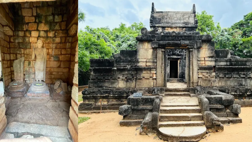 Ancient stone carvings on the walls of Nalanda Gadige near Matale in Sri Lanka